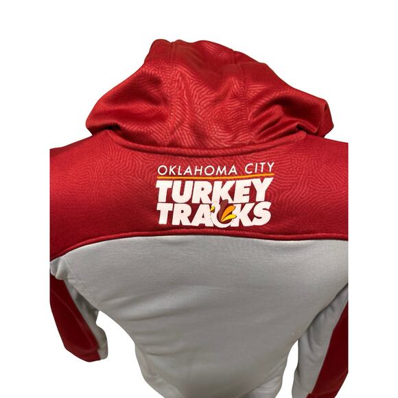 Women’s Running Man Alanic Full Zip Hoodie Red Gray Turkey Tracks Oklahoma City - Picture 6 of 8